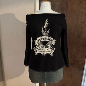 Pepe Jeans Londons Womens Off Shoulder Top XL Y2K  90s Grunge